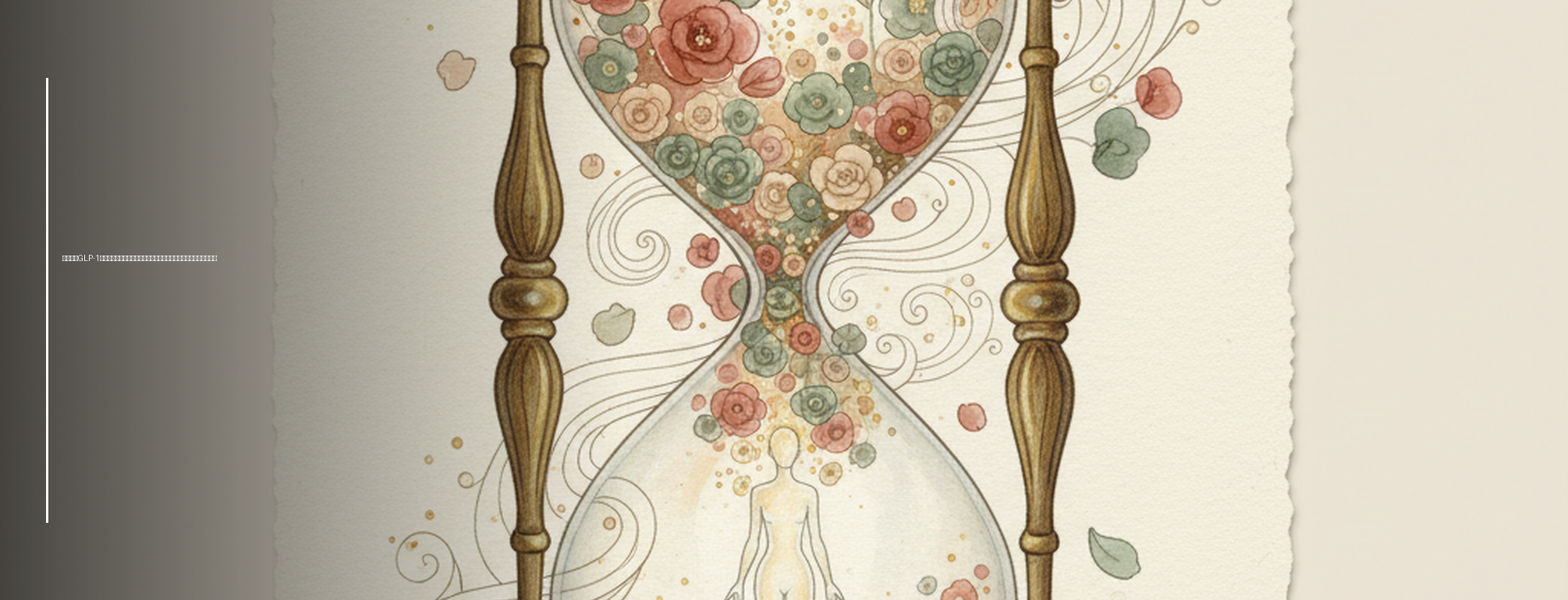 Medical surrealism illustration of an hourglass transforming into a healthy silhouette, representing GLP-1 weight loss journey